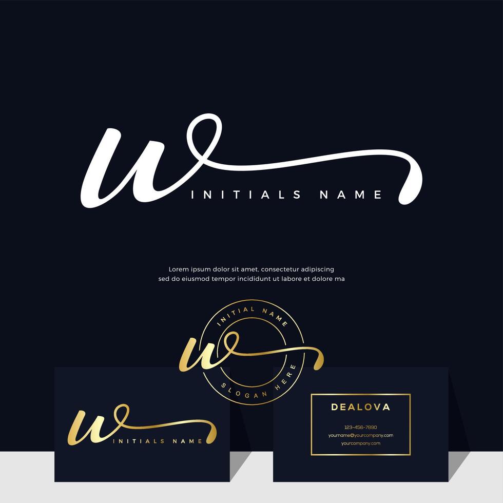 simple elegant initial handwriting letter W on gold color vector