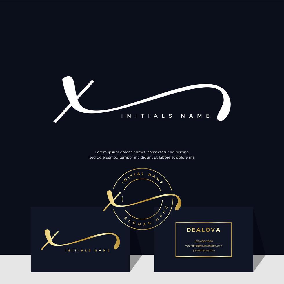 simple elegant initial handwriting letter X on gold color vector