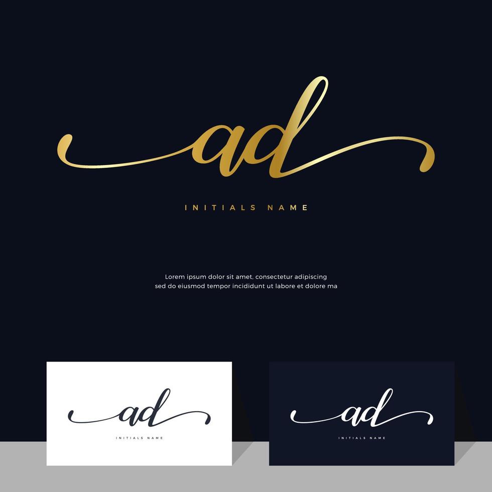 letra inicial de letra ad ad diseño de logotipo femenino y de belleza en color dorado. vector
