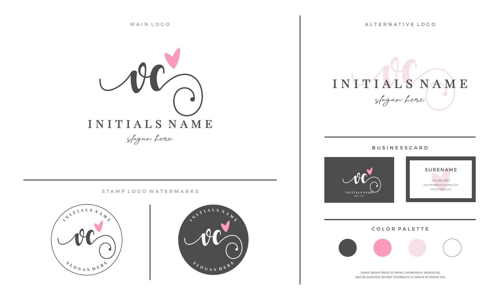 Initial VC letter V C handwriting beauty logo design with love vector