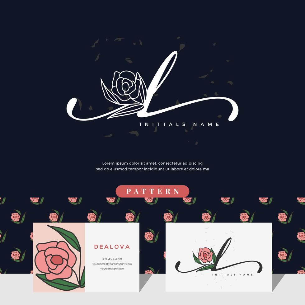 diseño de logotipo de letra l de escritura a mano con rosa vector