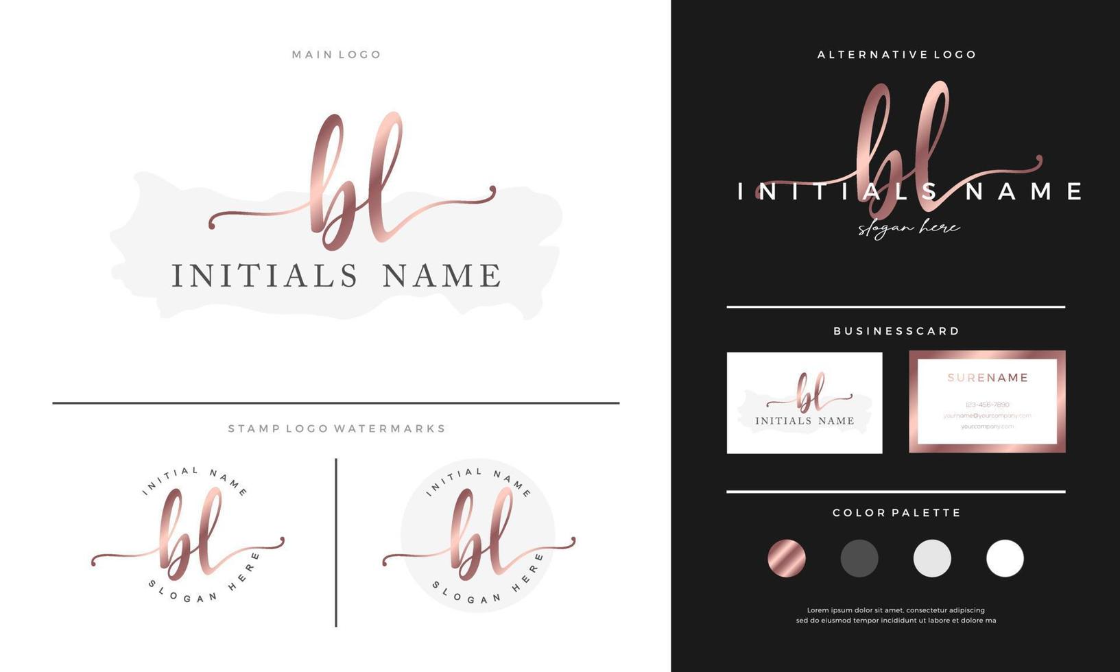 letter BL B L handwriting Initial feminine and beauty logo design template on gold. vector