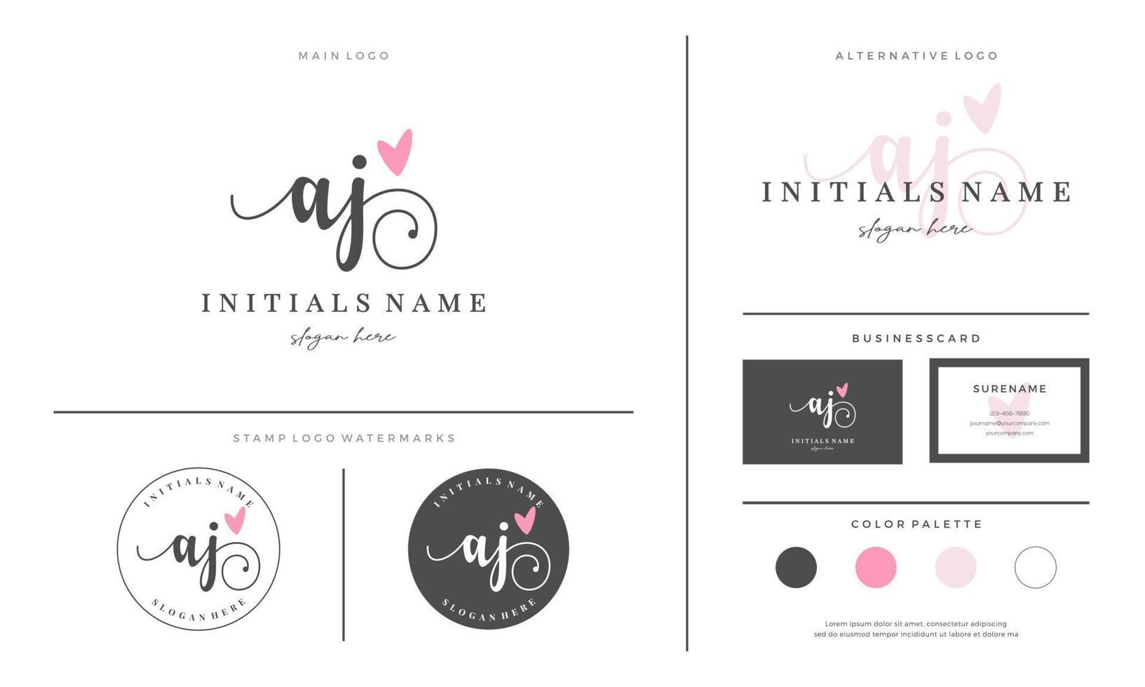 Initial AJ letter A J handwriting beauty logo design with love vector