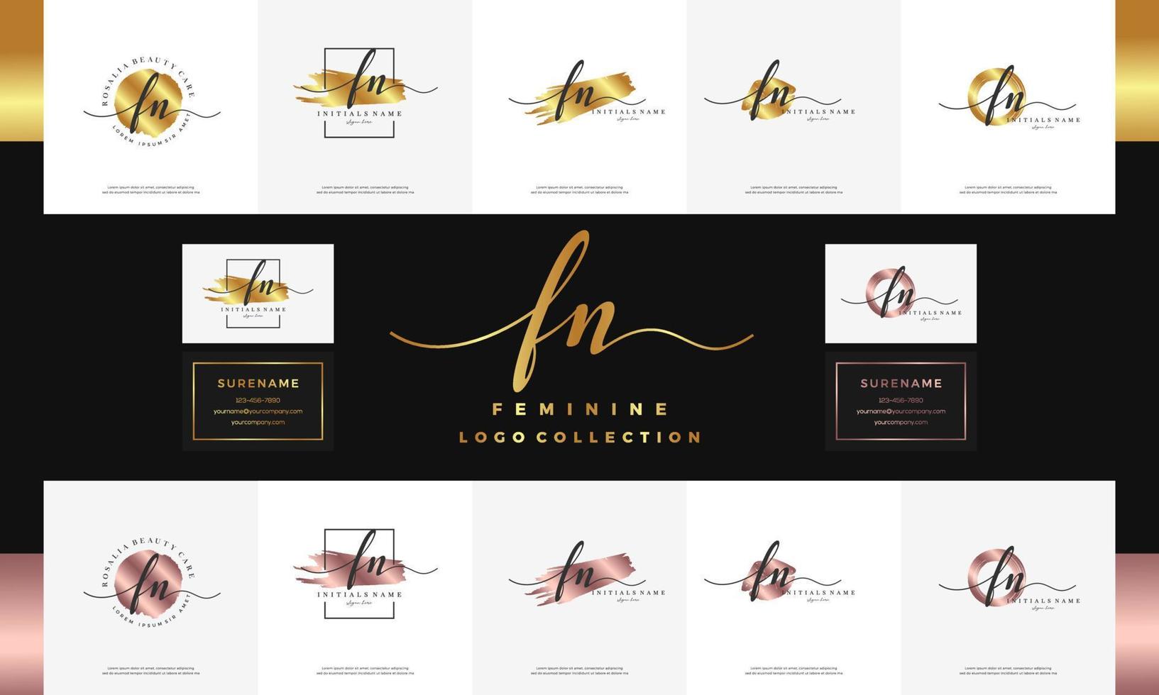 elegant luxury initial letter FN F N handwriting gold logo design for beauty, salon, massage, cosmetics or spa. vector