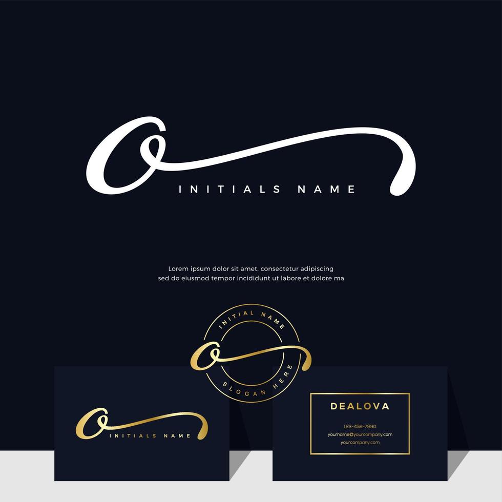 simple elegant initial handwriting letter O on gold color vector