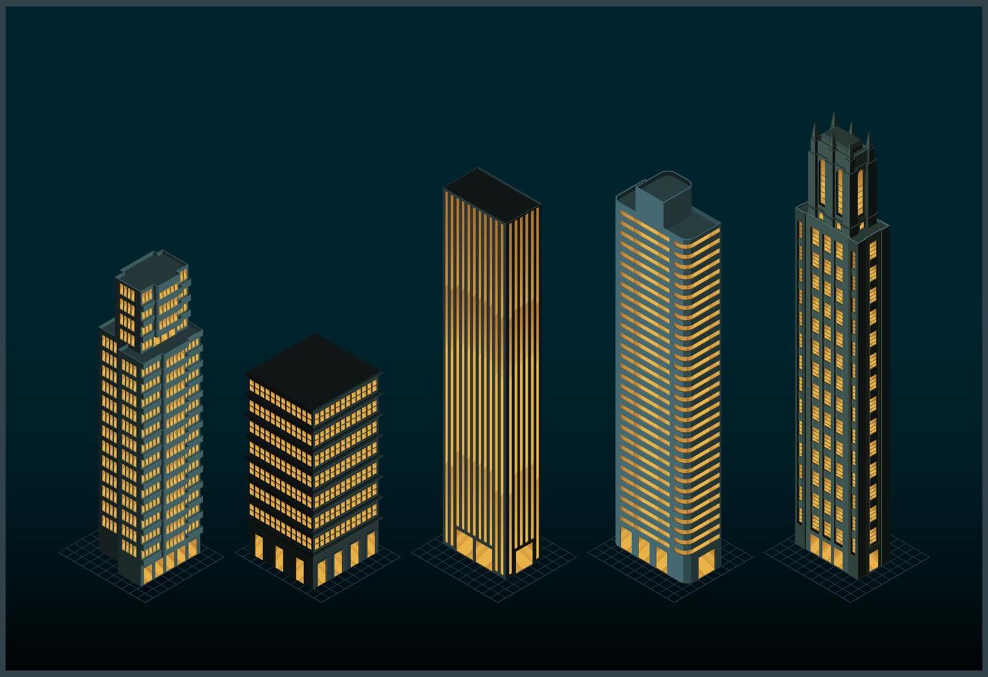 edificios isométricos - vector