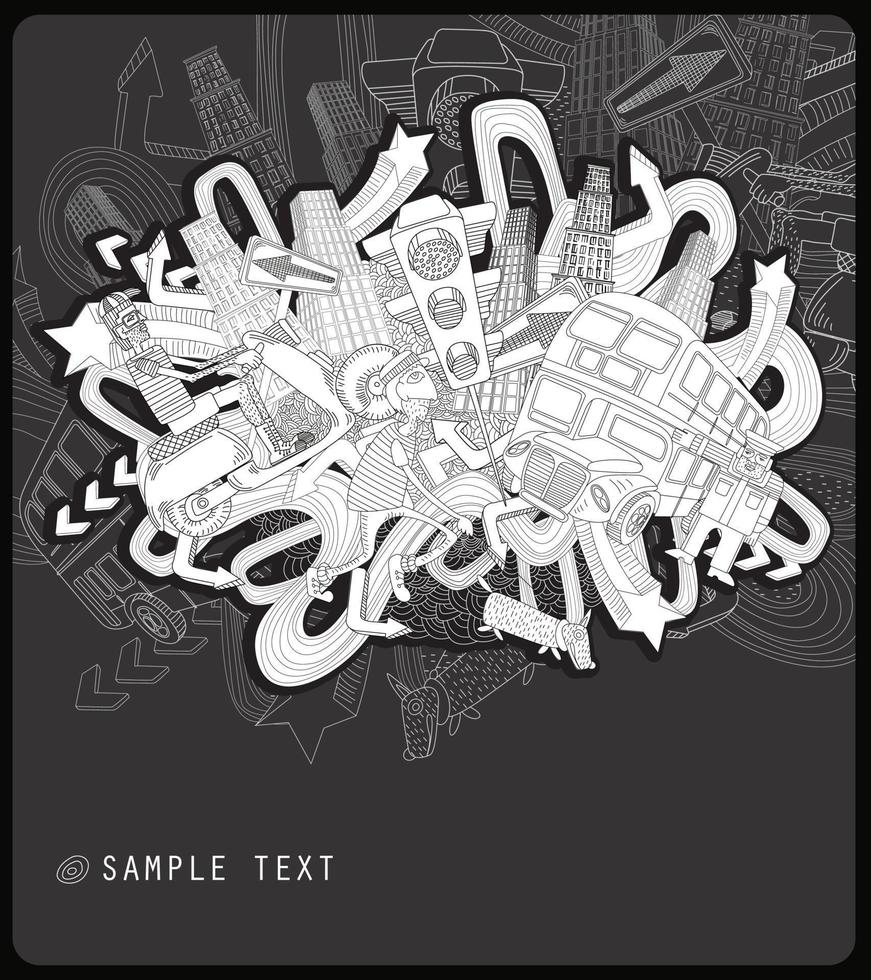 line drawing chaotic city - vector