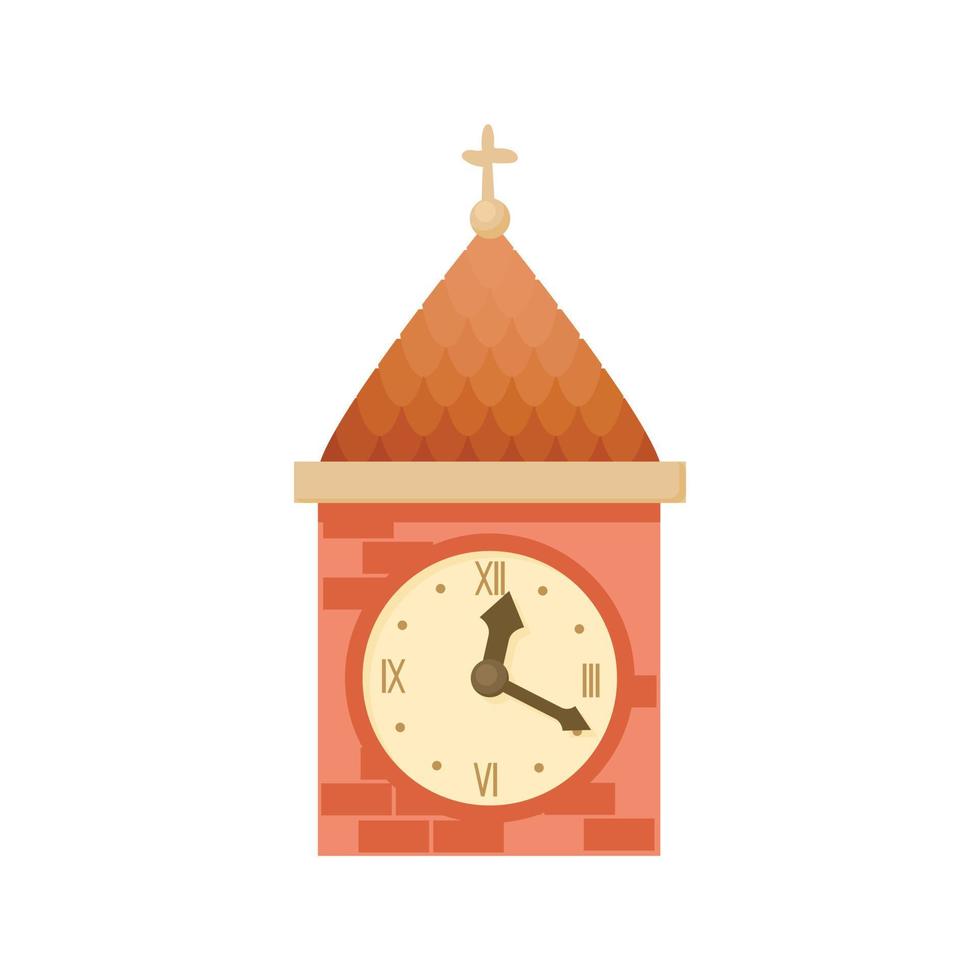 Vintage wooden clock icon, cartoon style vector