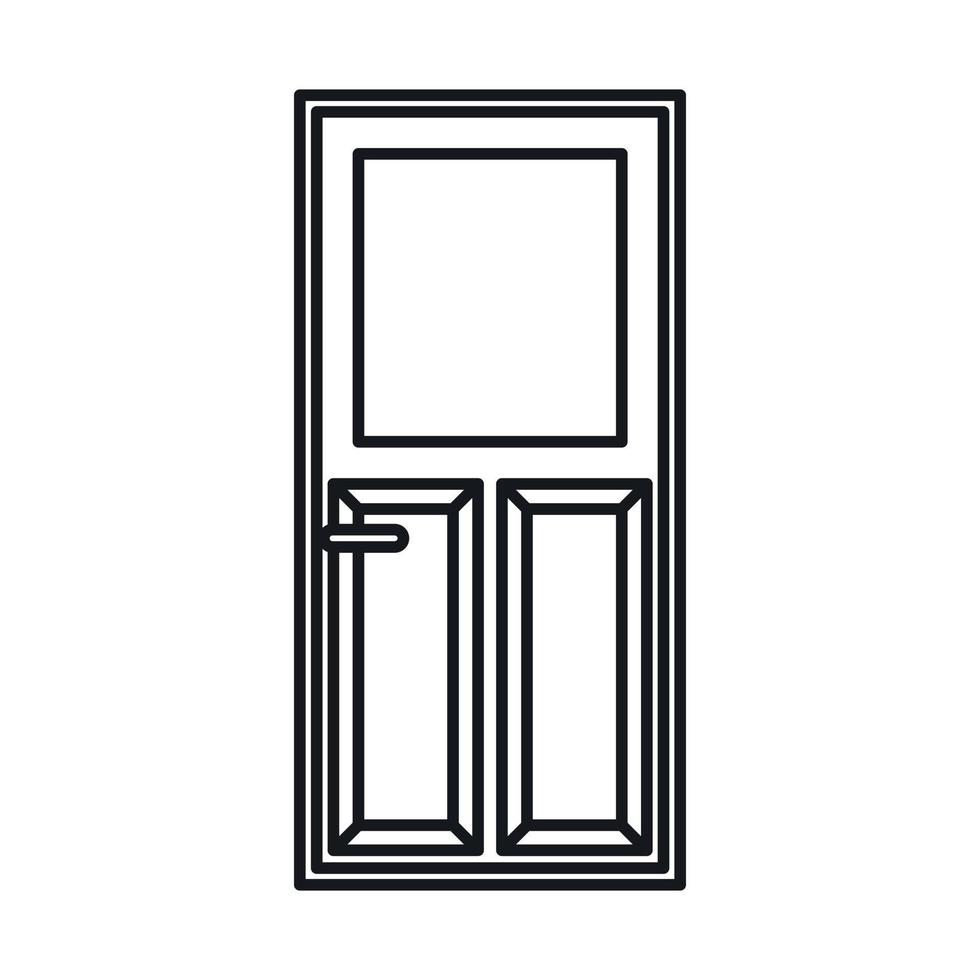 puerta de madera con icono de vidrio, estilo de esquema vector