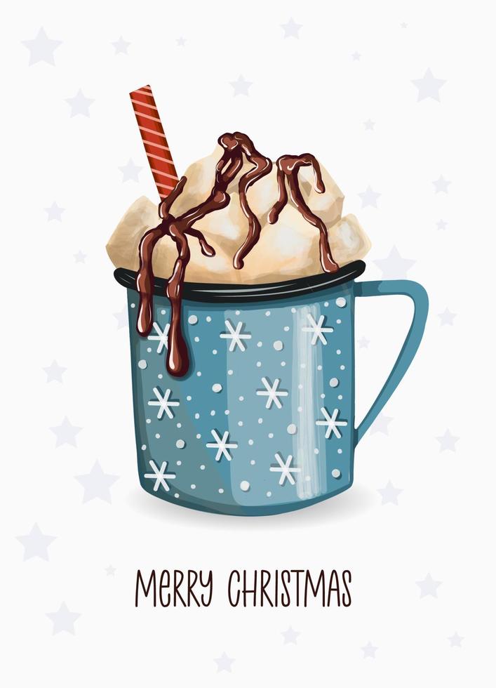 Cup with winter hot drink. Cocoa christmas.Vector illustration. vector