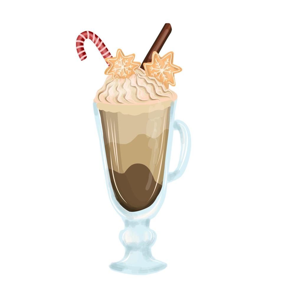 postal corporativa para cafetería. capuchino o frappuccino en un vaso. ilustración vectorial dibujada a mano. bebida de invierno con crema y especias. vector