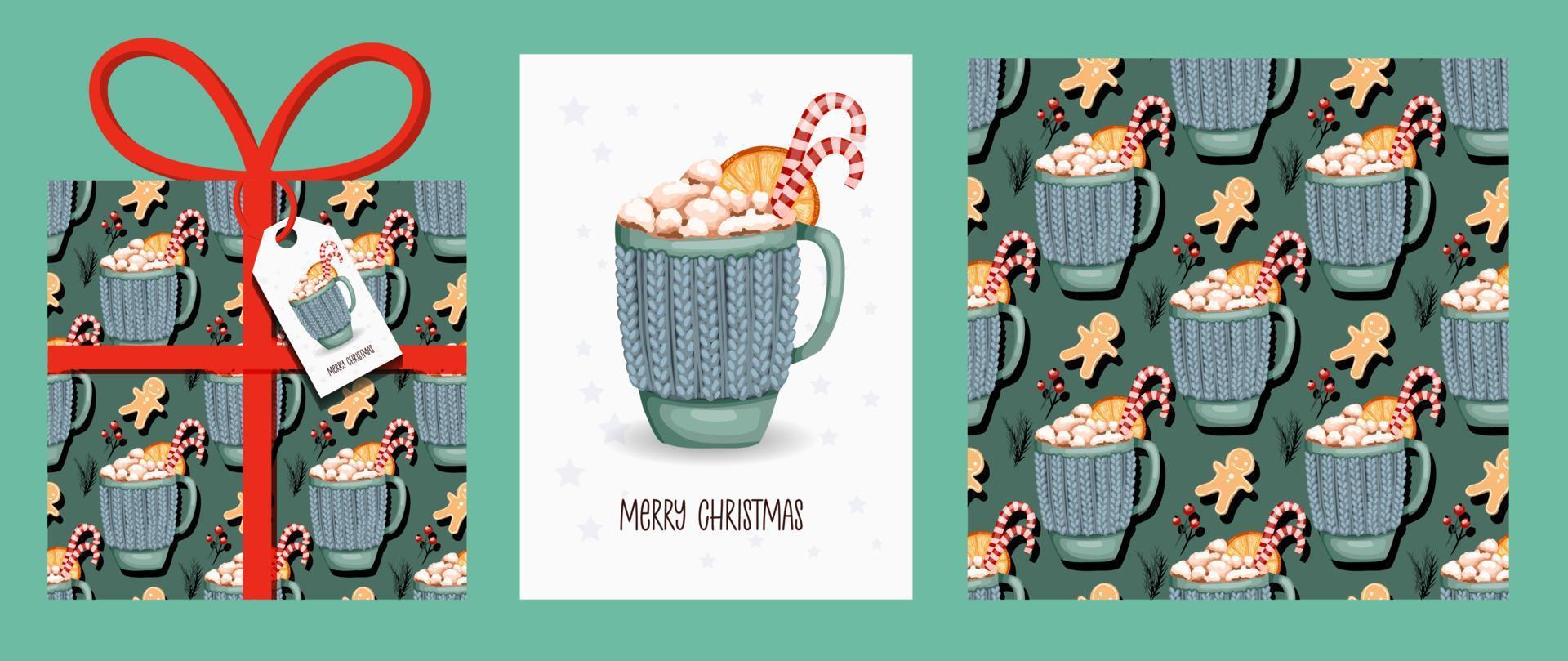 conjunto de navidad, conjunto de plantillas de navidad y año nuevo para scrapbooking de saludo, felicitaciones, invitaciones, etiquetas, tarjetas. ilustración vectorial.plantillas artísticas creativas con tazas de invierno. vector