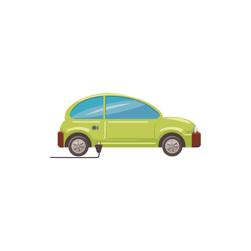 Green electric car icon, cartoon style vector