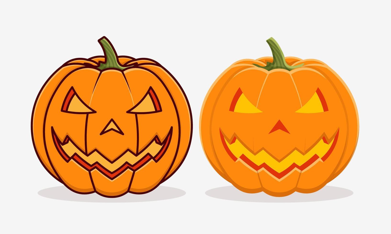 Ilustración de vector de dibujos animados sonriente cara de calabaza de miedo