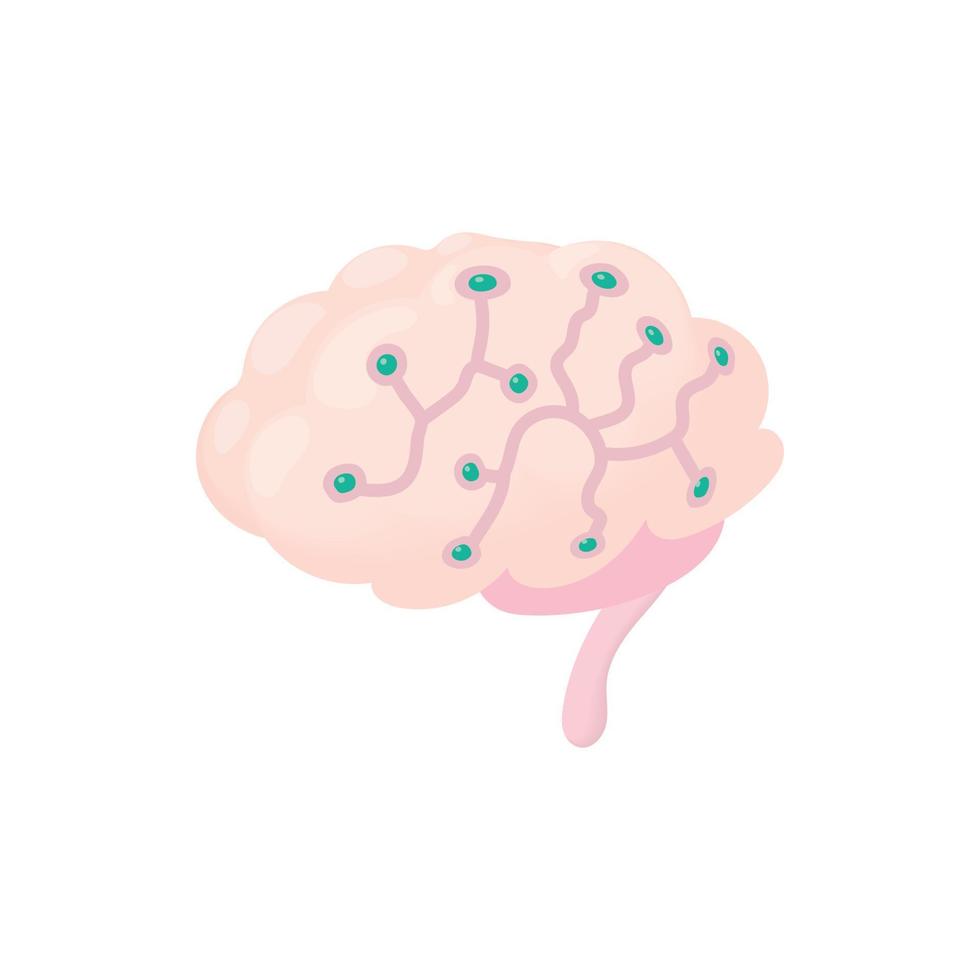 Sensors on human brain icon, cartoon style vector