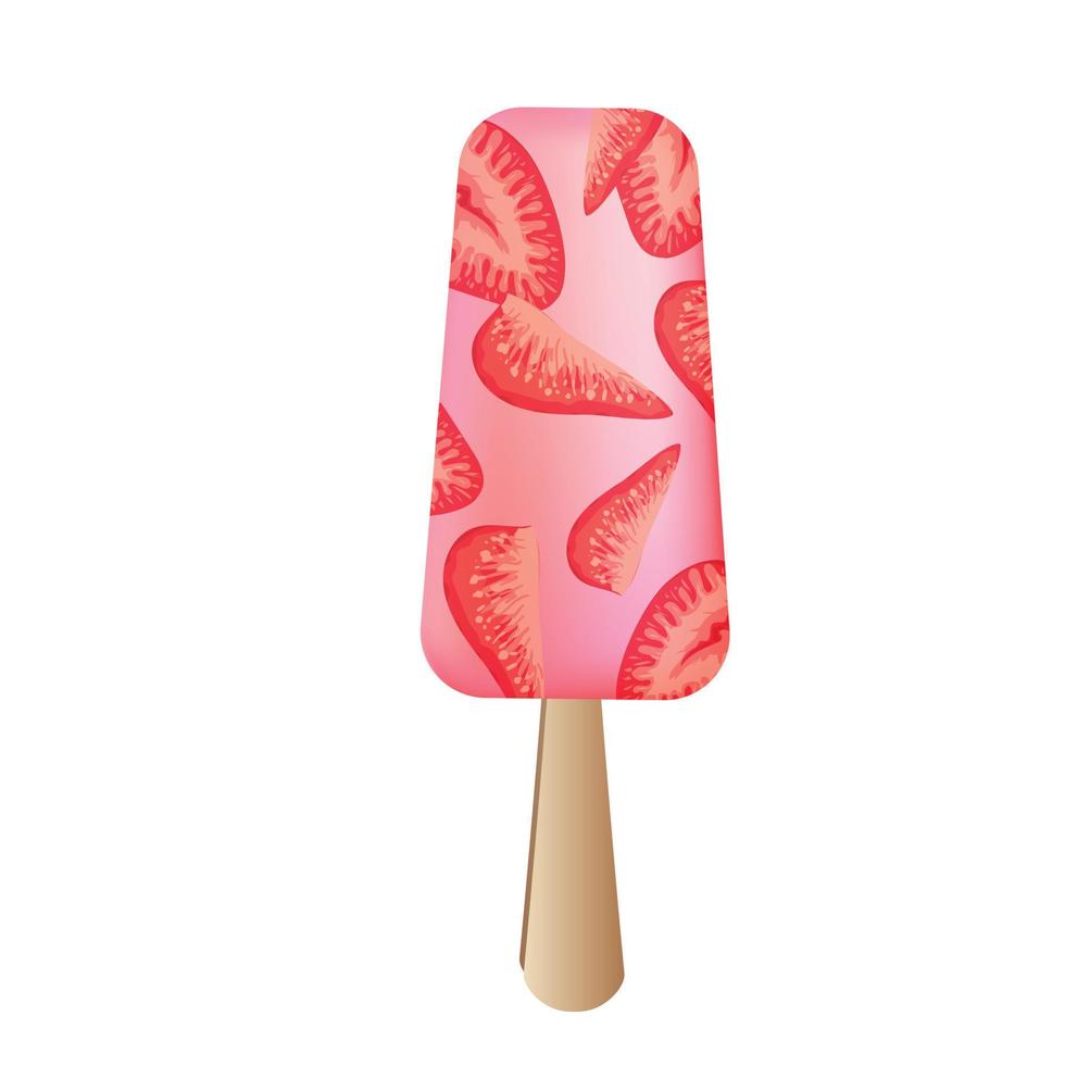 Strawberry popsicle icon, cartoon style vector