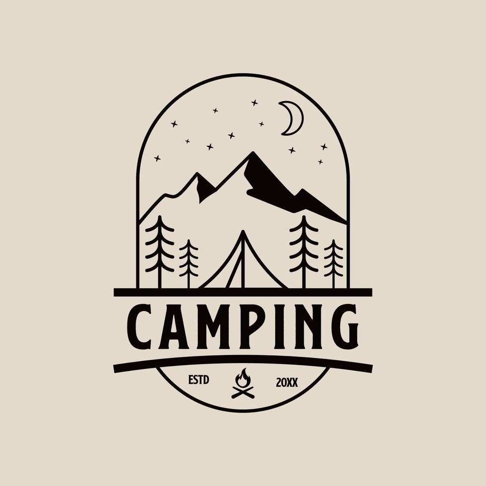 Camping line art logo, with emblem icon and symbol, vector illustration design