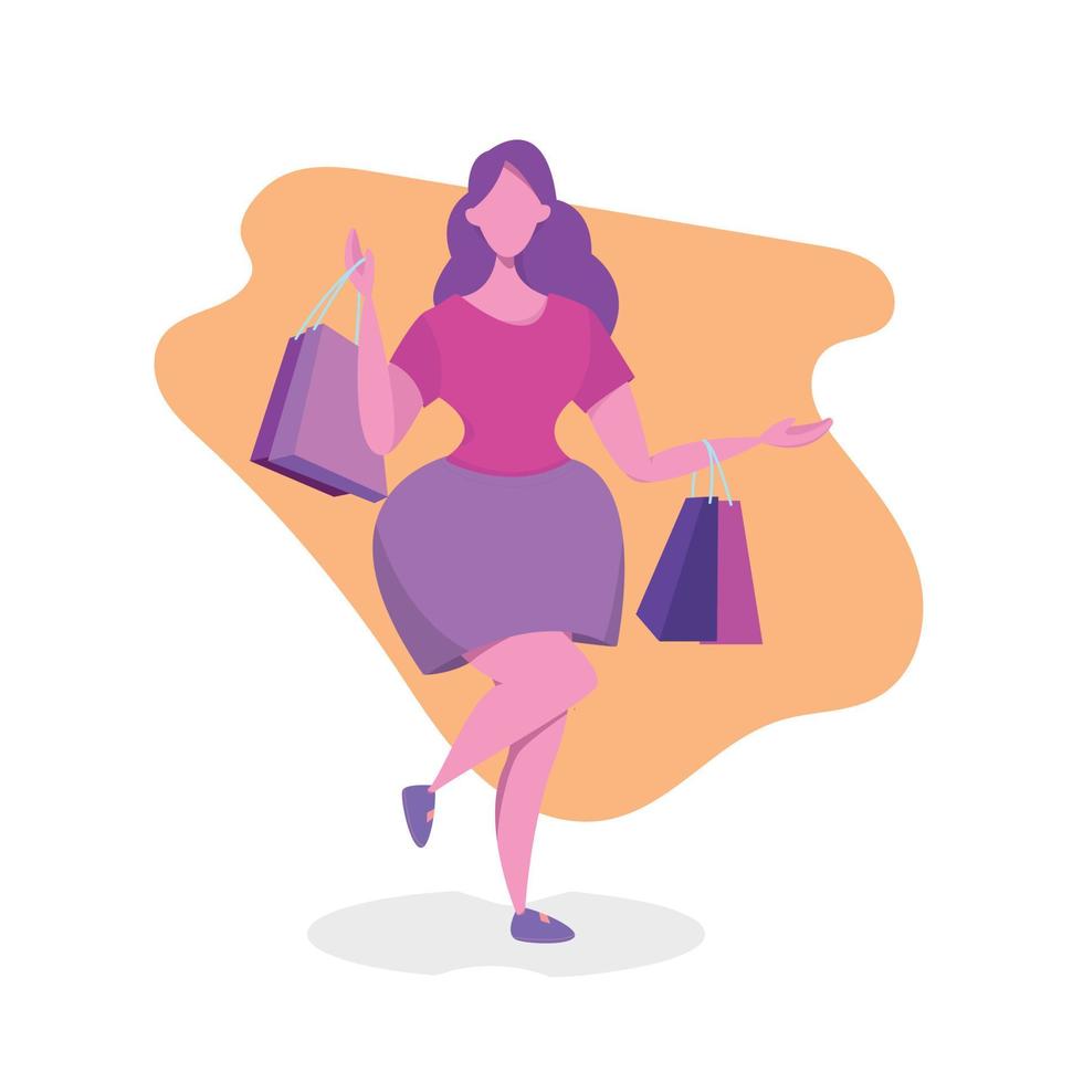 flat design illustration woman with shopping bags vector