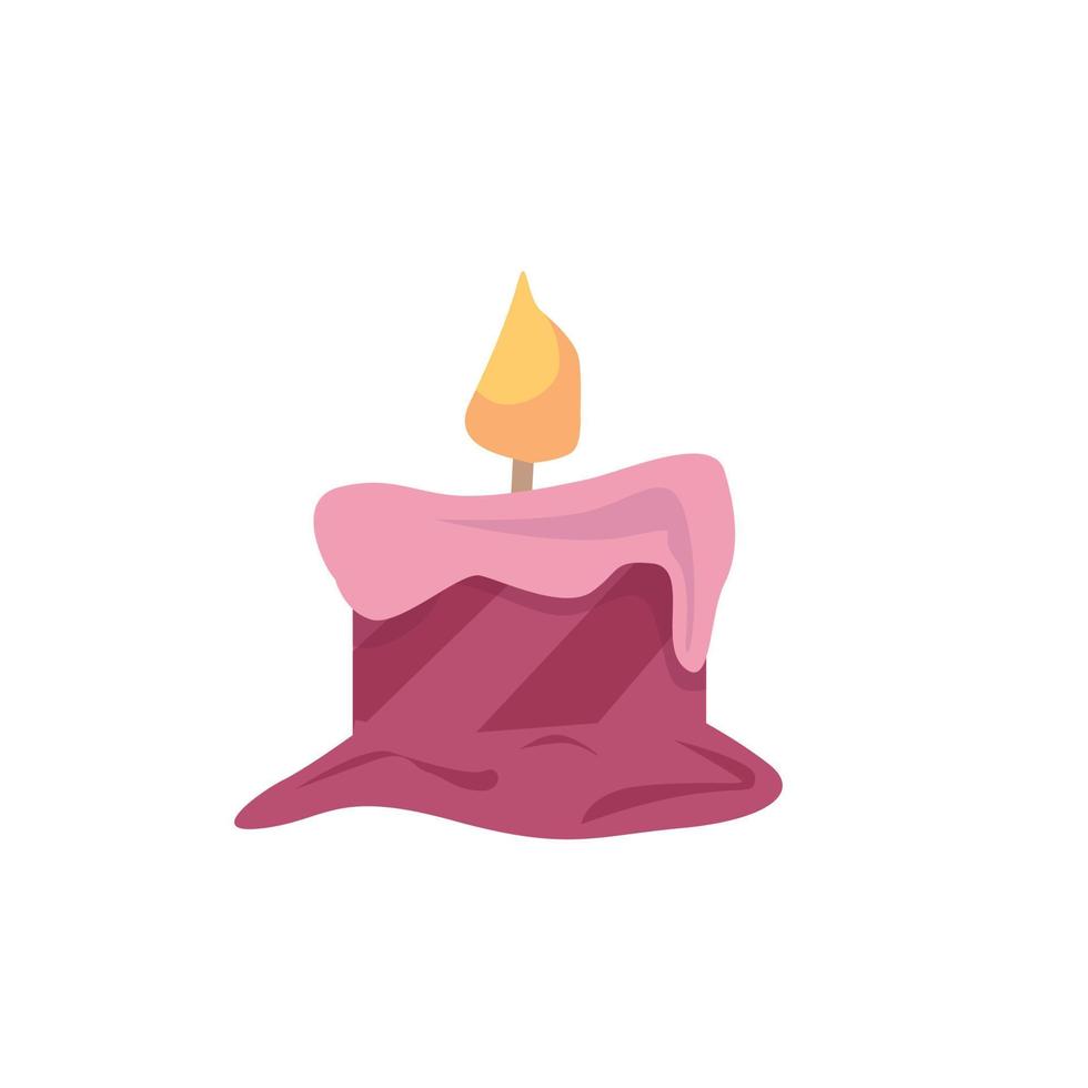 A lit pink wax candle. Vector cartoon illustration.