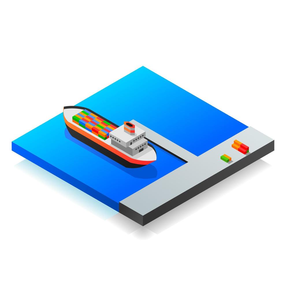 isometric design port and 2 cargo ships. for logistics transportation vector