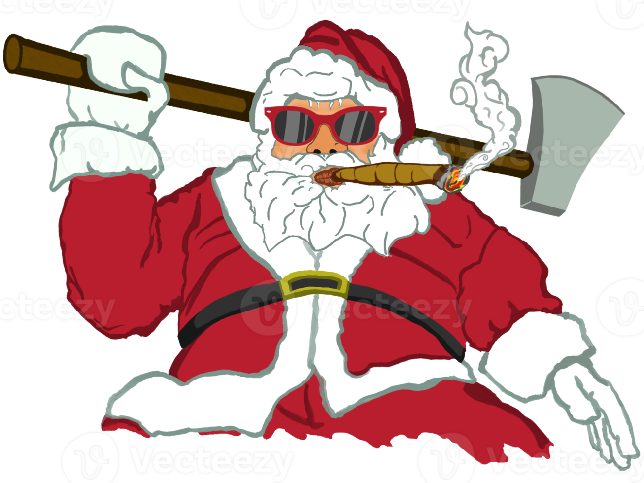 Santa Claus the Punisher Carrying Axe and Smoking Cigar Illustration png