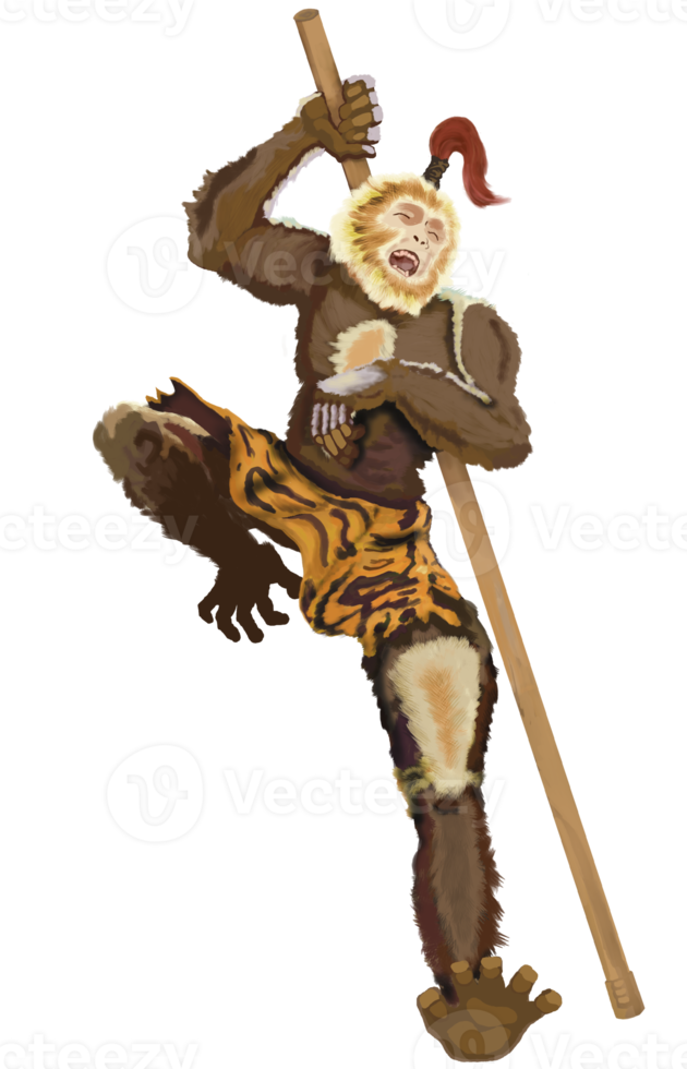 zon wukong aap koning lachend draag- een magie personeel png