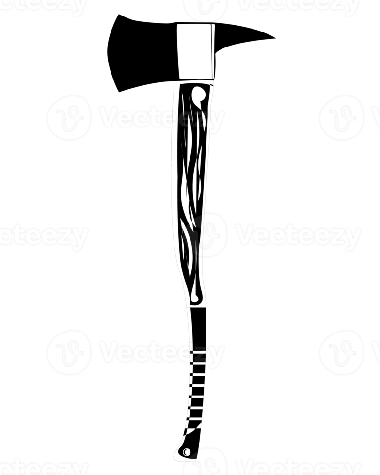 Feuerwehraxt im Outline-Stil. Beil Feuer Axt Feuerwehr Rettungsausrüstung. Metallholzschneider mit Griff aus Holz. png-Abbildung. png