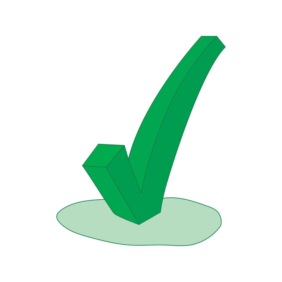 Green check mark icon, cartoon style vector