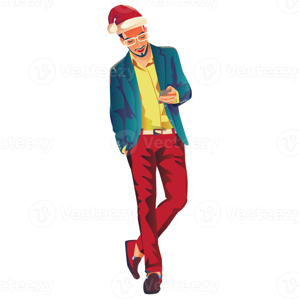 People smile man with hat happy Full length celebration on Christmas PNG Flat Design