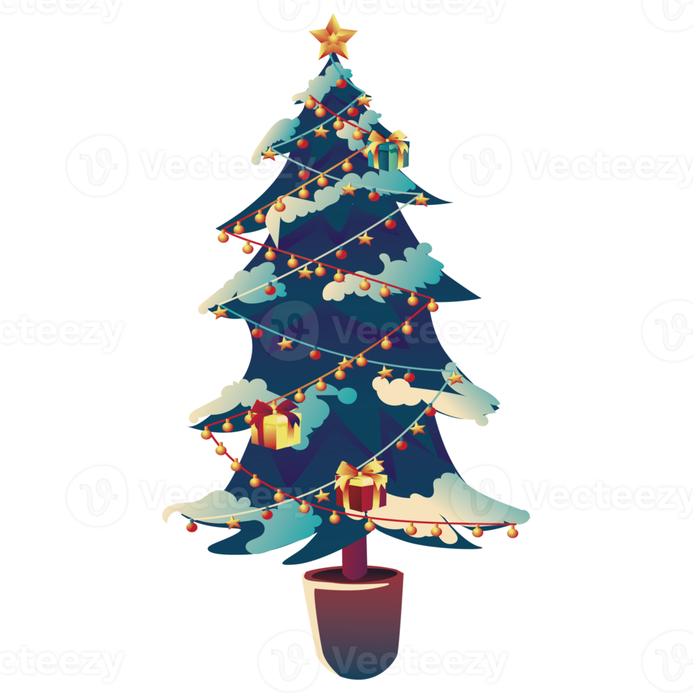 Decorated christmas tree Flat style  illustration. png