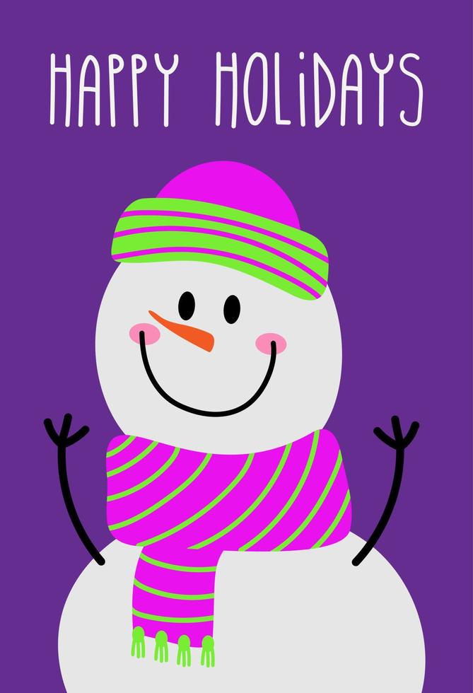 Christmas card with cute snowman. vector