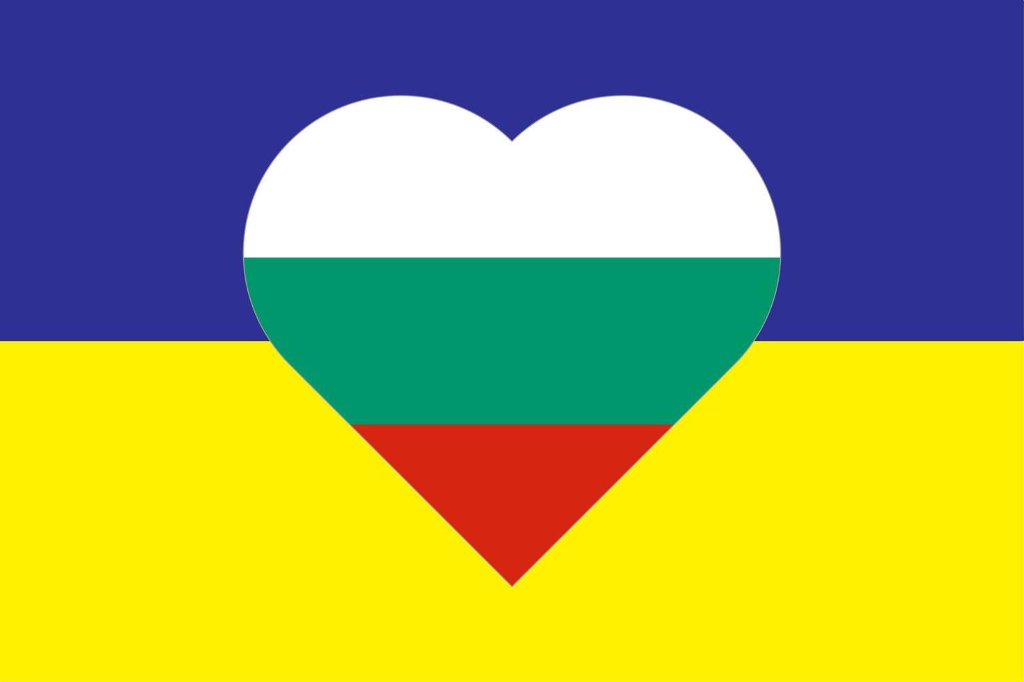 Heart painted in the colors of the flag of Bulgaria on the flag of Ukraine. Vector illustration of a heart with the national symbol of Bulgaria on a blue-yellow background.