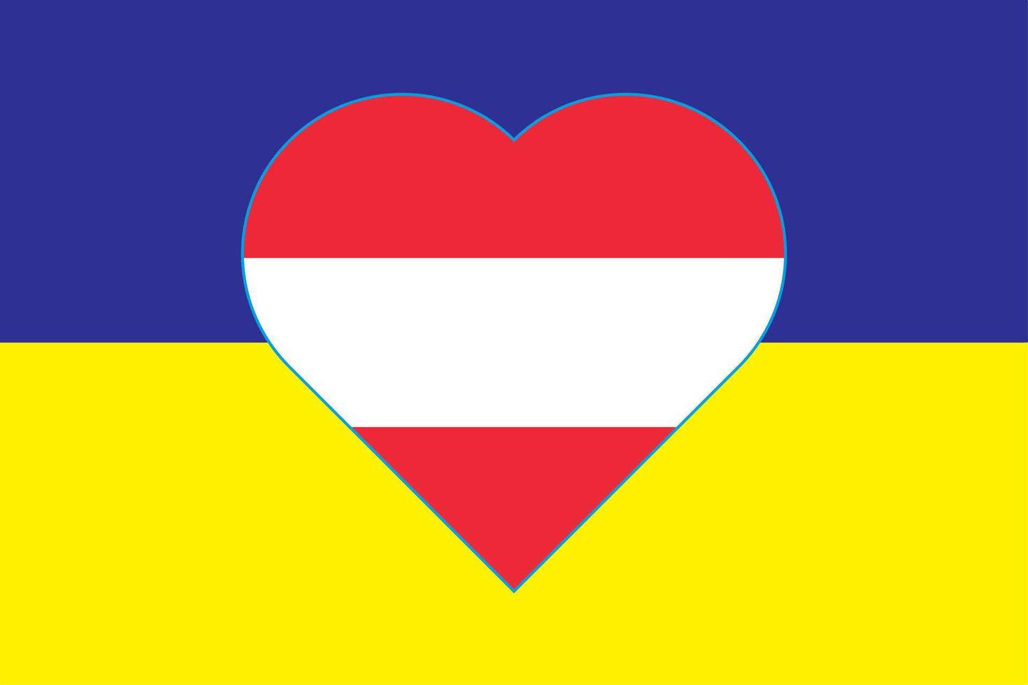 Heart painted in the colors of the flag of Austria on the flag of Ukraine. Vector illustration of a heart with the national symbol of Austria on a blue-yellow background.