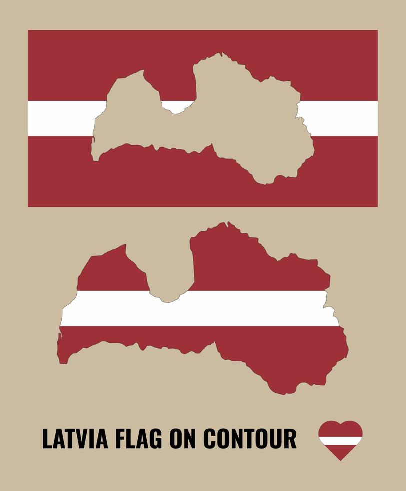 Flag of Latvia and outline. Flag Map of Latvia. Vector illustration.