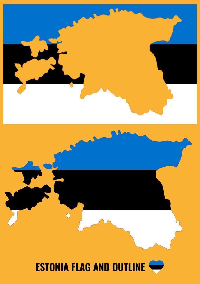 Flag of Estonia and outline. Flag Map of Estonia. Vector illustration.