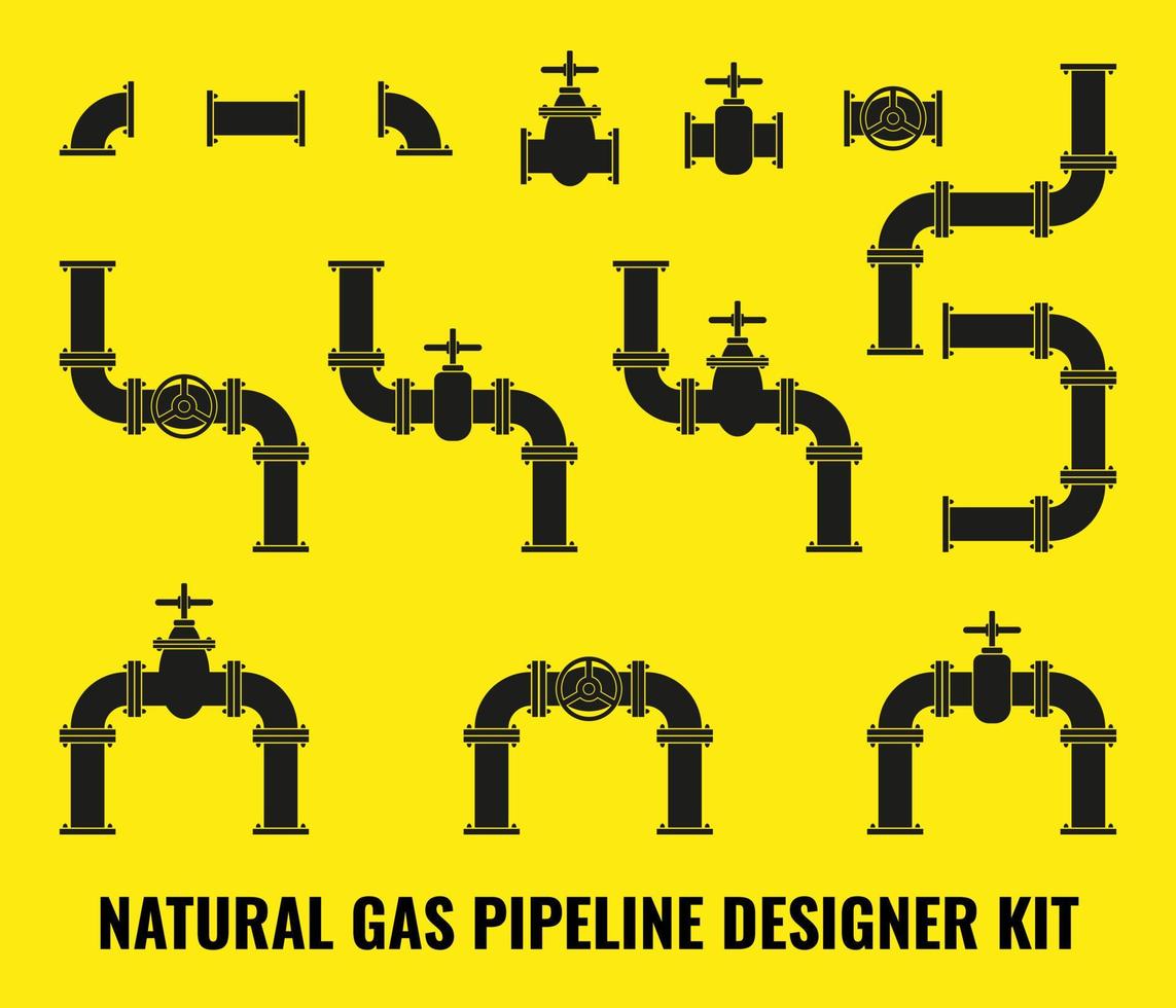 Pipe and Valve icon set. Pipeline elements. Vector illustration.