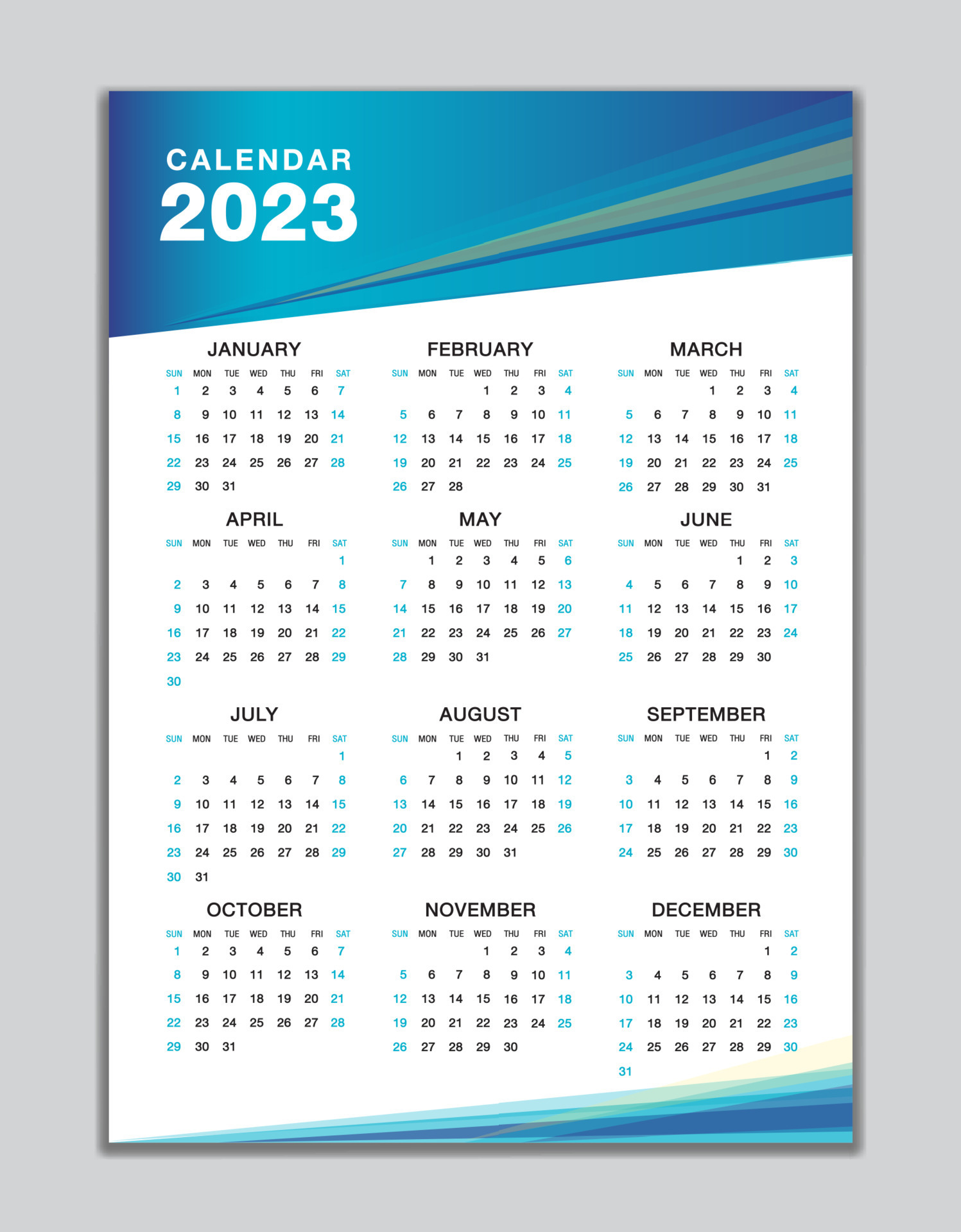 Wall calendar 2023 template, desk calendar 2023 design, Week start ...