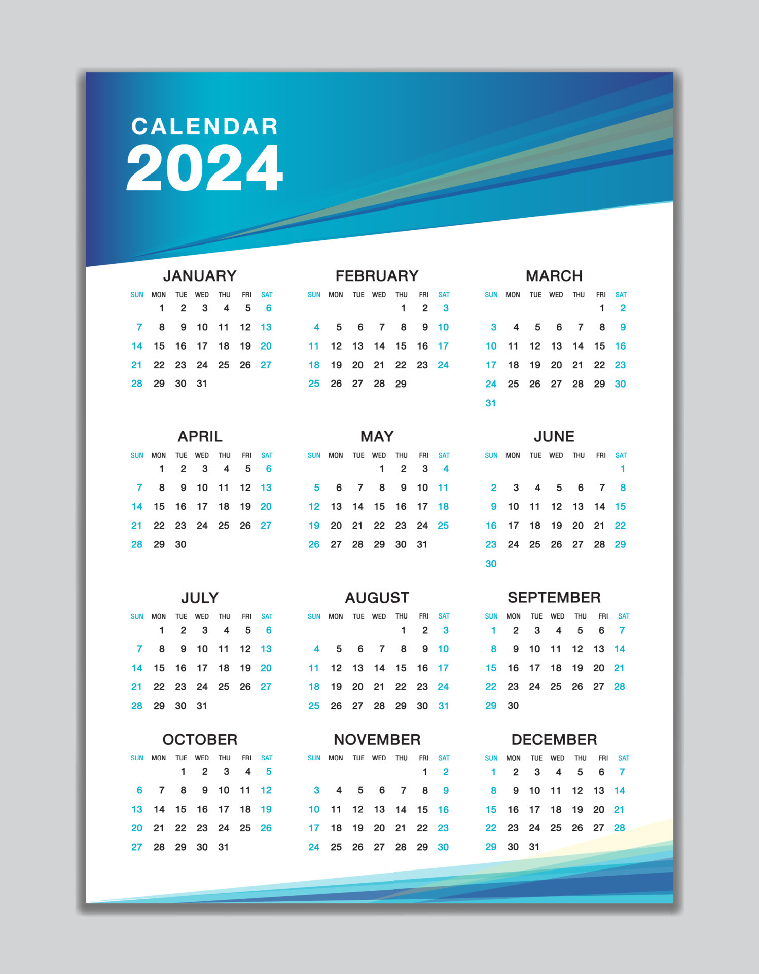 Wall Calendar 2024 Template Desk Calendar 2024 Design Week Start 