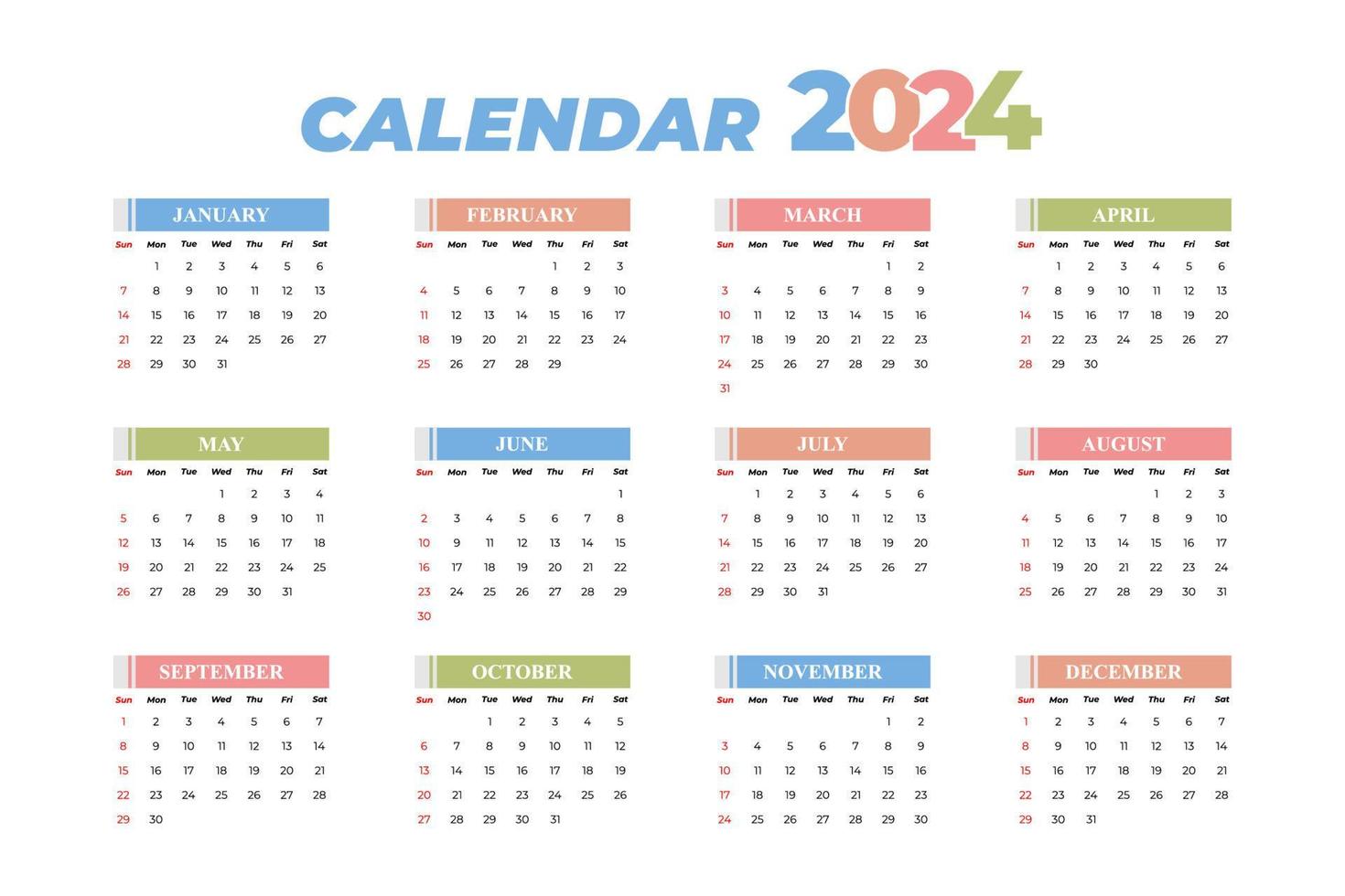 Plantilla de calendario 2024, vector editable 14525504 Vector en Vecteezy