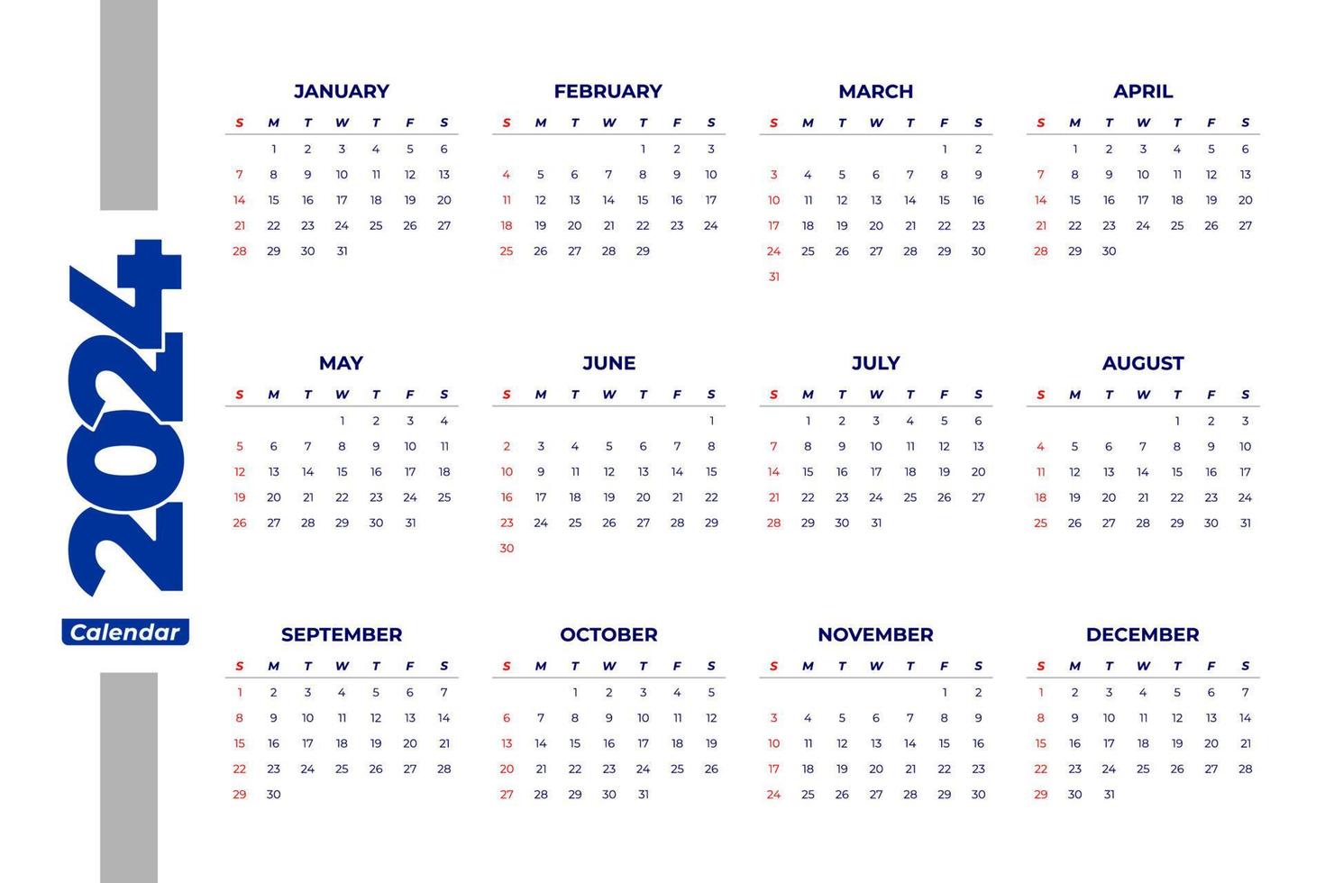 Plantilla de calendario 2024, vector editable