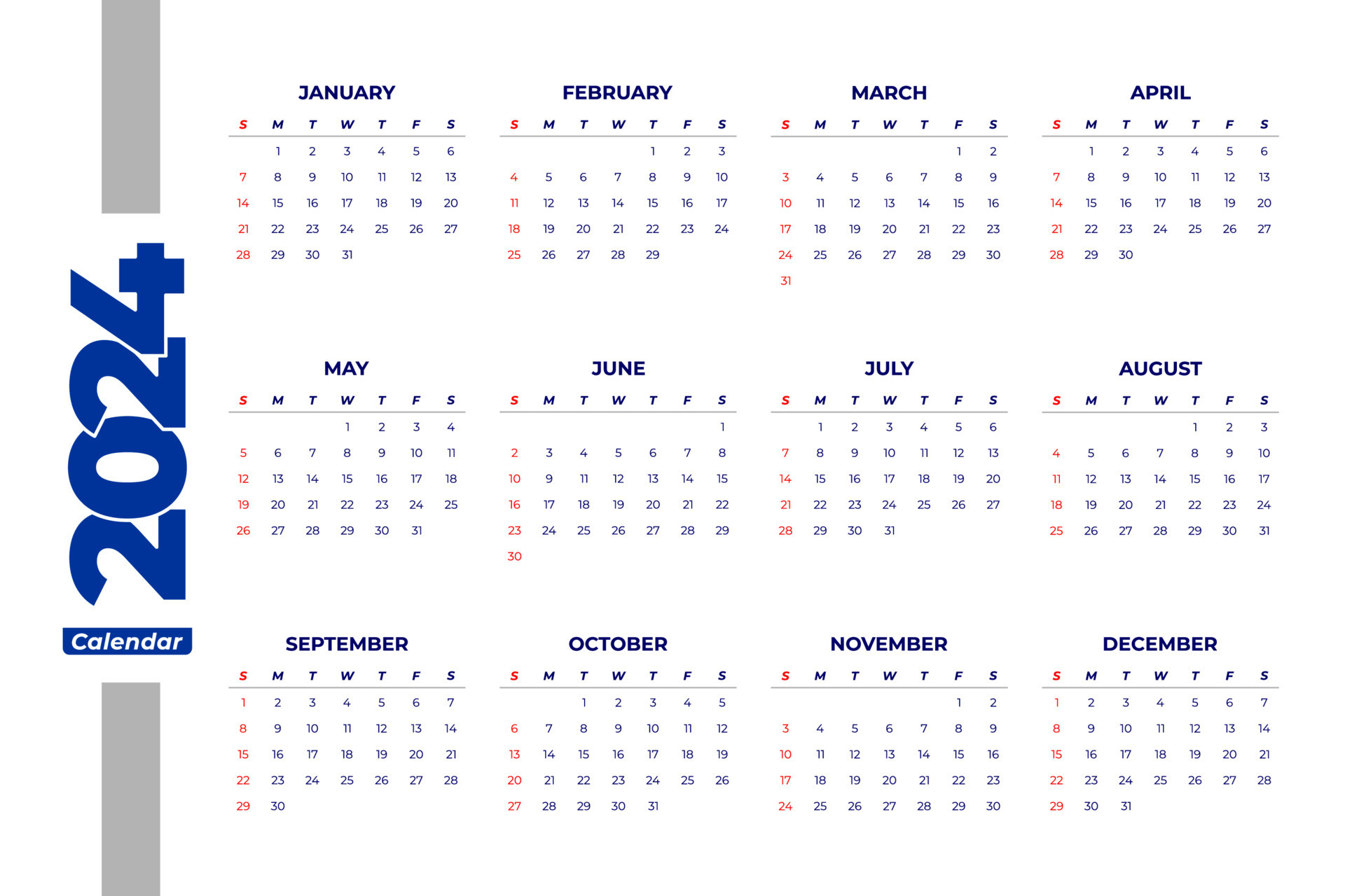 2024 Calendar Template, editable vector 14525508 Vector Art at Vecteezy