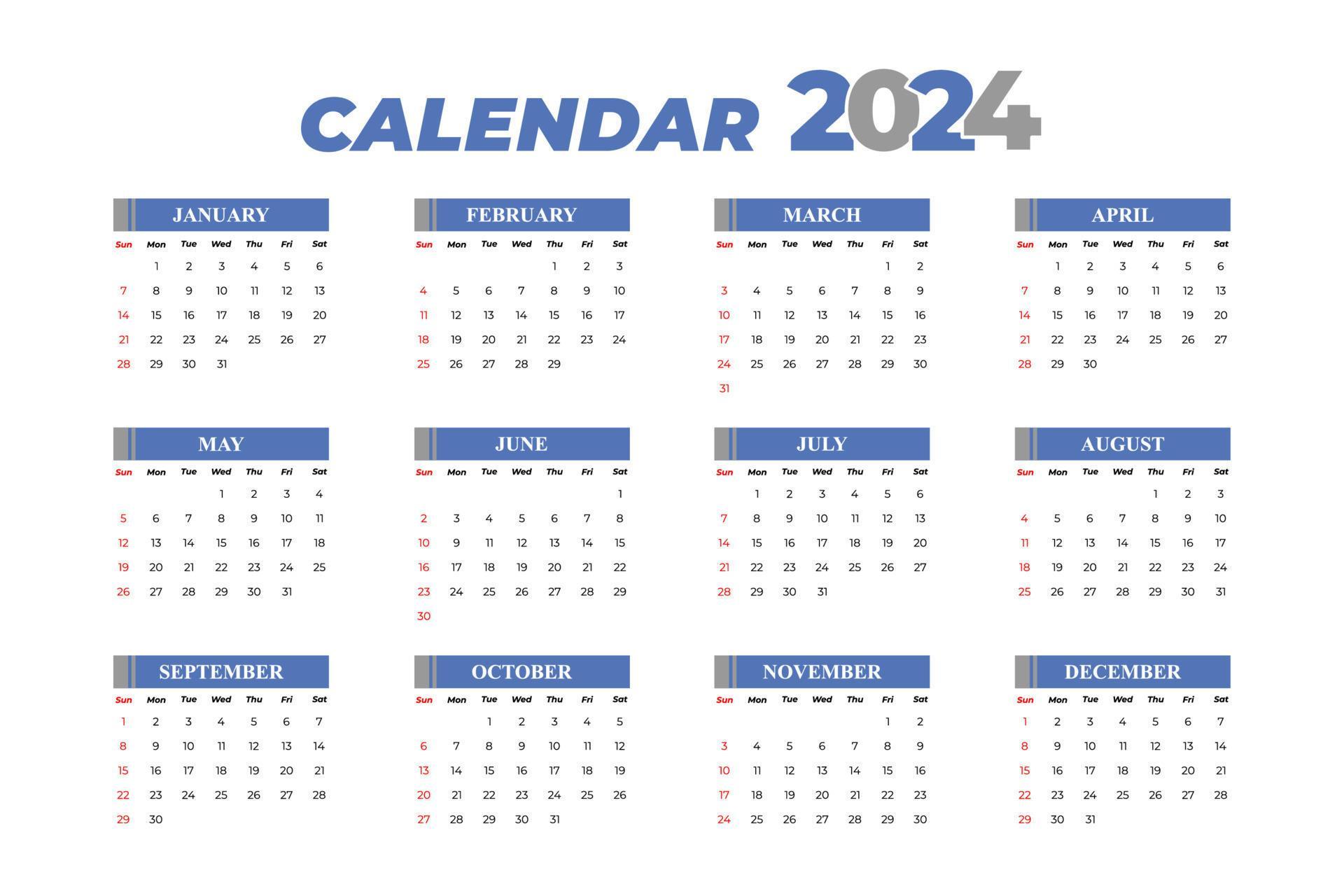 2024 Calendar Template, editable vector 14525517 Vector Art at Vecteezy