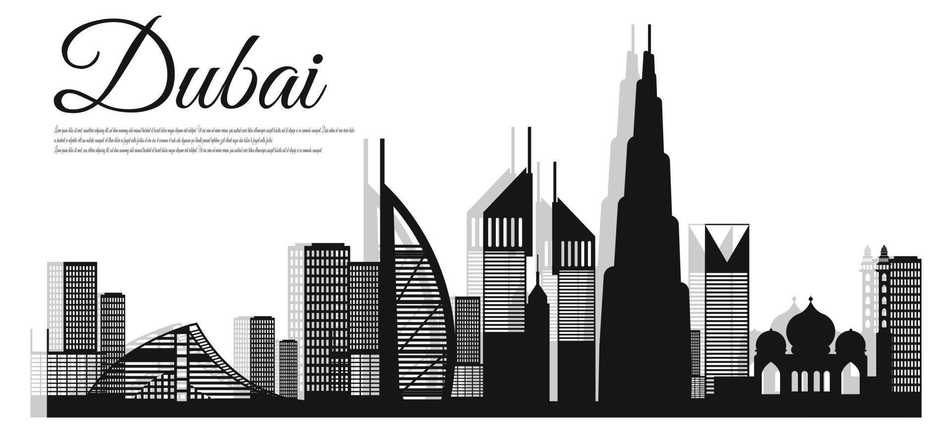 vista de la ciudad de dubai con estilo de corte de papel vector
