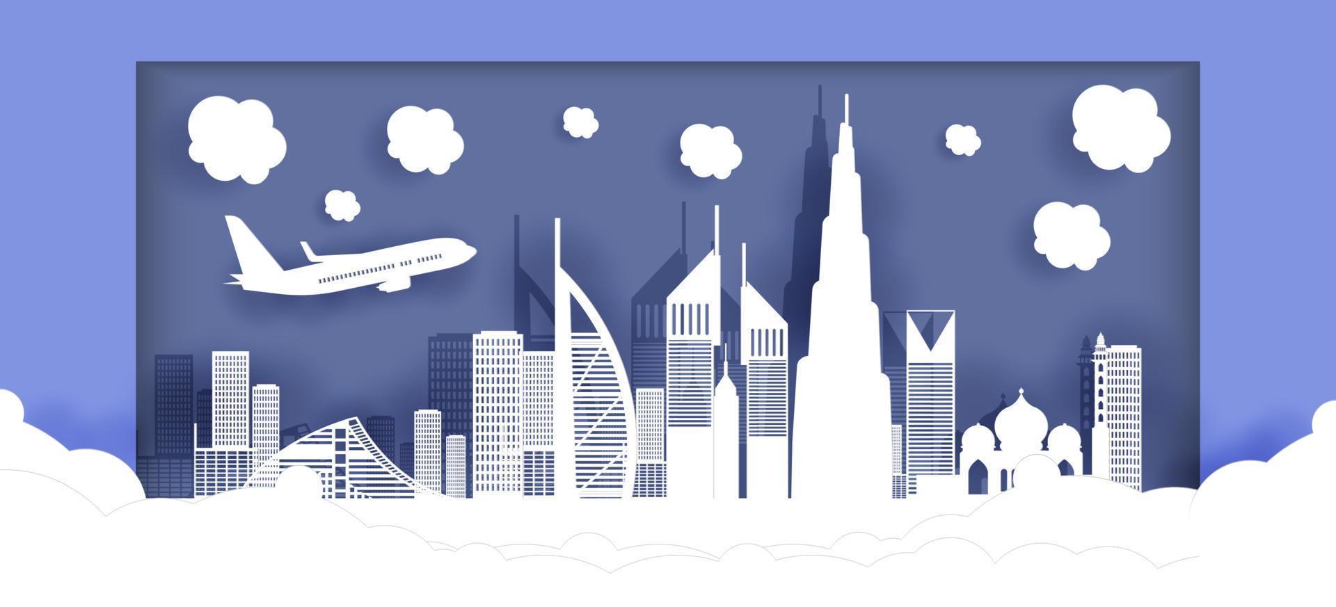 City view of dubai with paper cut style vector