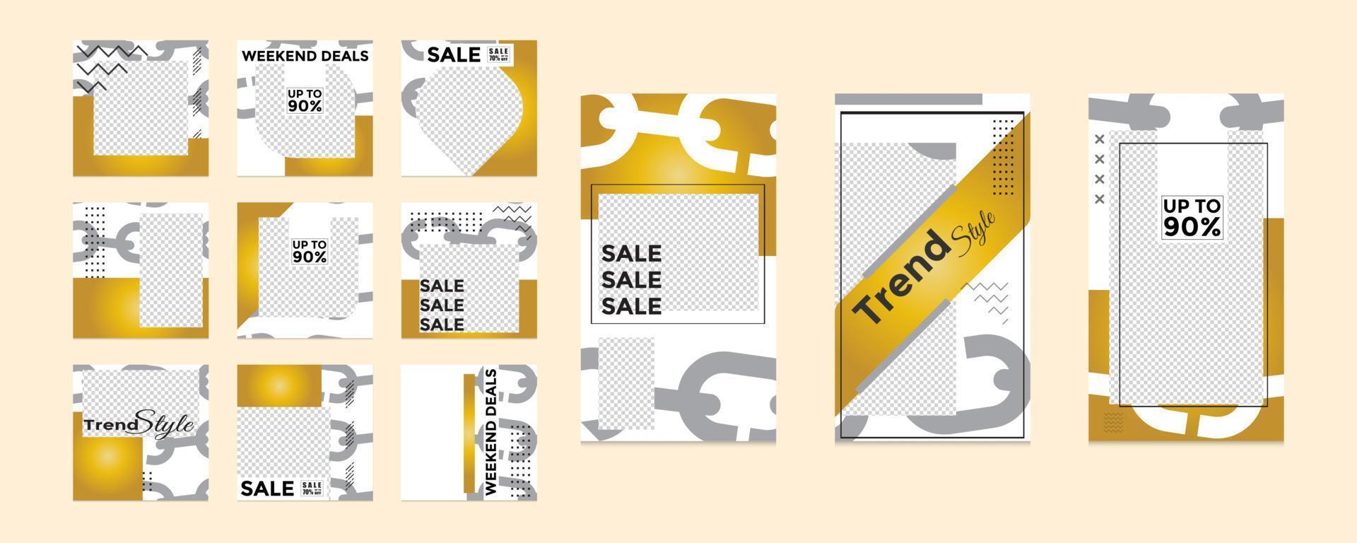 Editable social media templates, Instagram story collections and postal frame templates, layout designs, Mock-up for marketing promotions, covers, banners, backgrounds, square puzzles, vector elements