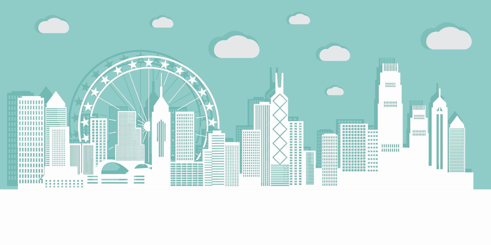 City view of hongkong with paper cut style vector
