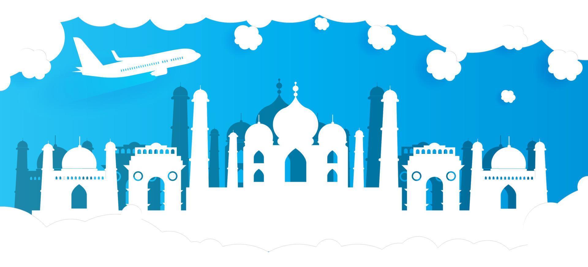 Taj mahal of india with paper cut style vector