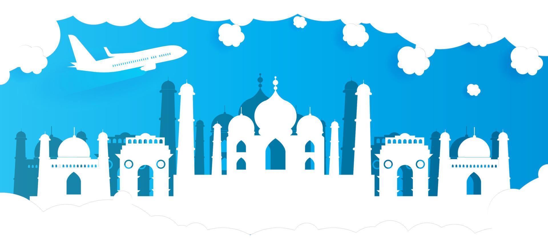 taj mahal de india con estilo de corte de papel vector