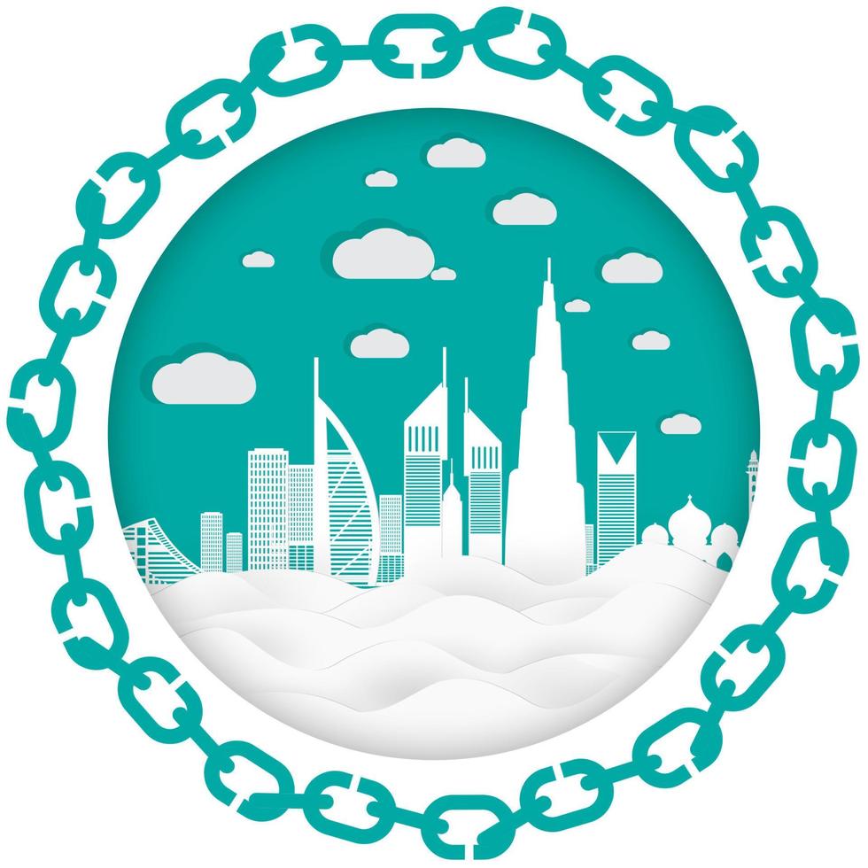 City view of dubai with paper cut style vector