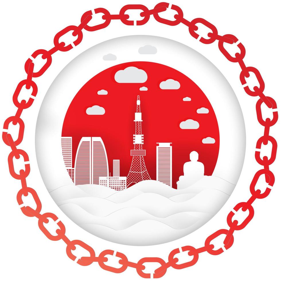 City view of japan with paper cut style vector